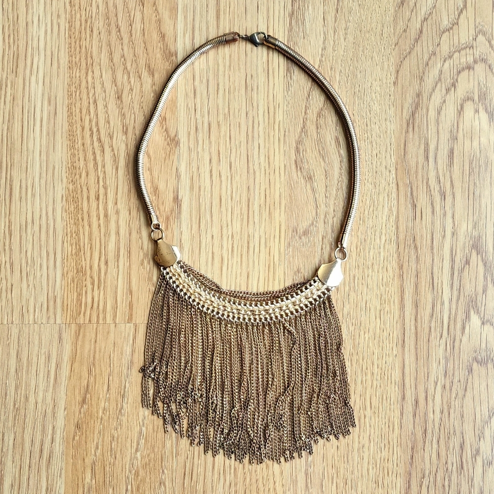 Gold Fringe Chain Necklace